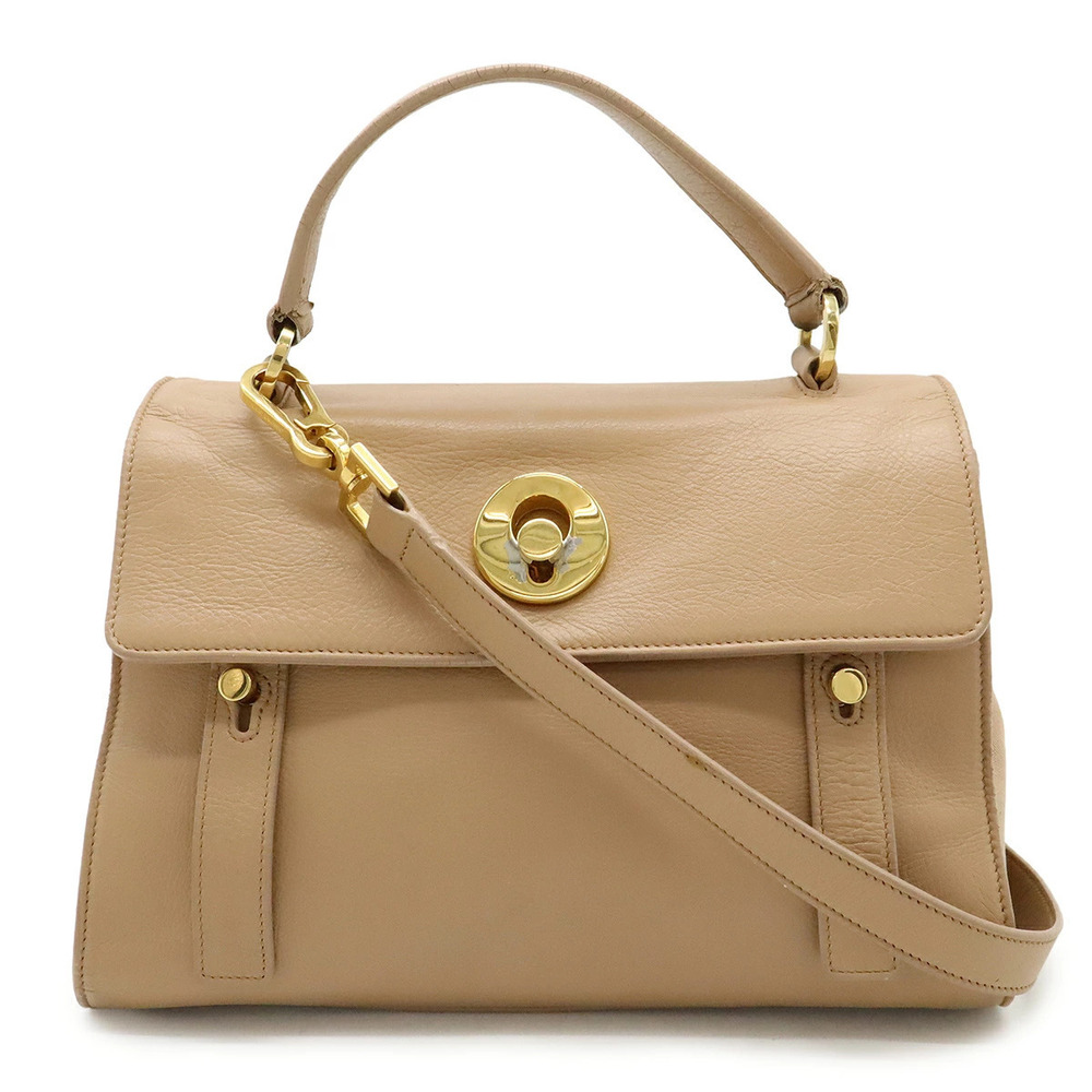 SAINT LAURENT PARIS YSL Yves Muse Two 2way Shoulder Bag Leather Pink Beige Cream